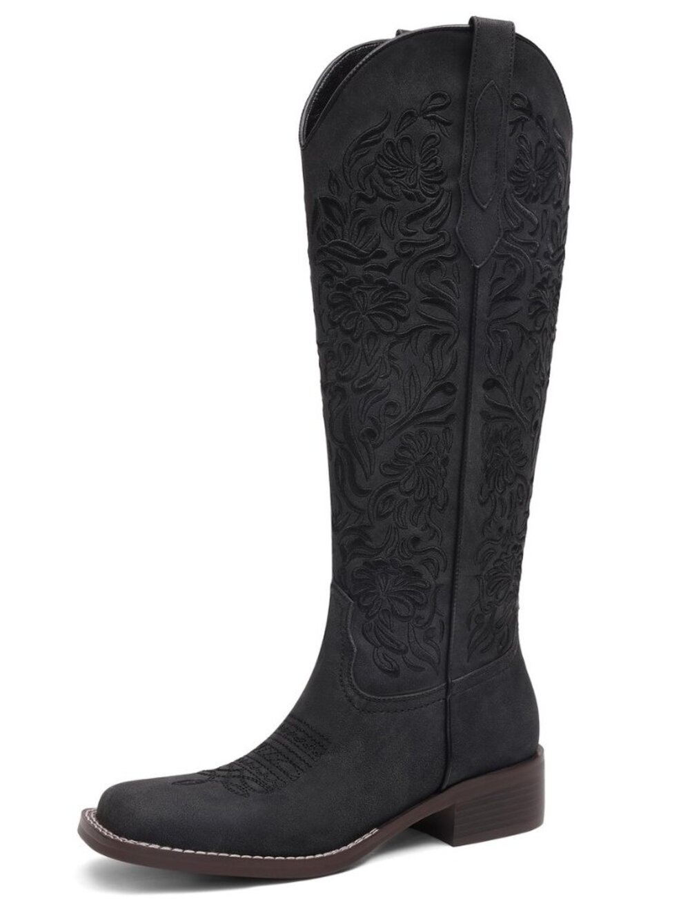 Women's Embroidered Cowboy Boots Knee High Cowgirl Riding Boots Low Block Heel